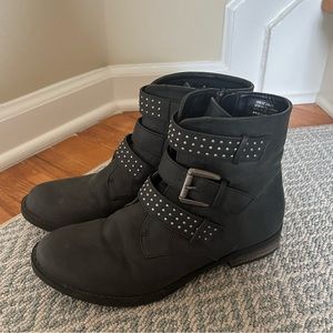 Black Leather Combat Booties - Size 7.5